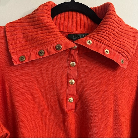 Lauren Ralph Lauren Green Label Knit Sweater Gold Buttons Orange Jumper Size 1X - Picture 3 of 9